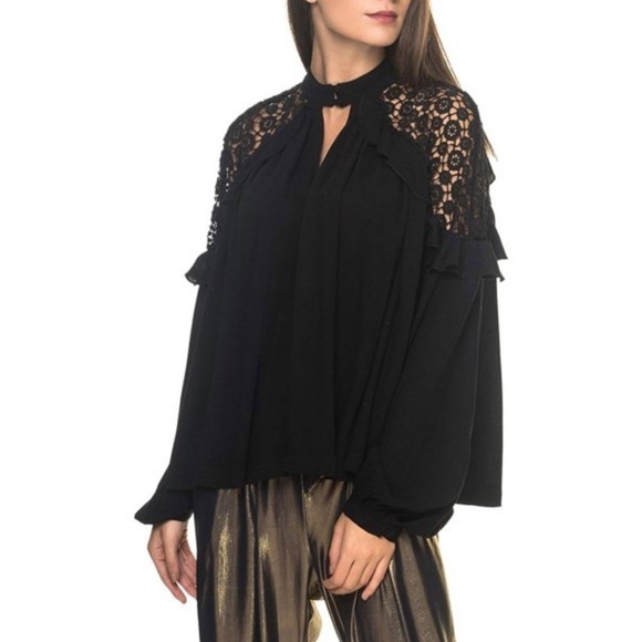 Free People size L Little Bit Of Love Knit Blouse Black - Picture 2 of 7